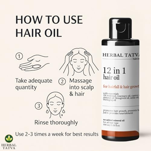 Image of Herbal Tatva 12-in-1 Hair Oil | For Hair Growth, Hair Fall Control & Healthy Scalp | Redensyl, Rosemary, Castor, Amla, Coconut, Almond, Bhringraj | 100% Pure, Natural & Organic | For Men & Women | 100ml