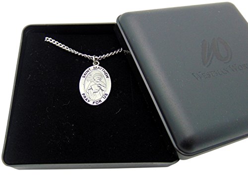 Westmon Works St Matthew Solid Pewter One Inch Saint Medal with Stainless Steel Chain2