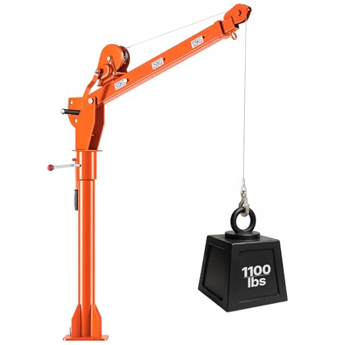 VEVOR Truck Crane 1100 lbs Manual Pickup Truck Crane with Hand Winch 360 Rotating Telescopic Boom Premium Galvanized Steel Foldable Pickup Bed Jib for Machine Lumber Attic Heavy Load Lifting