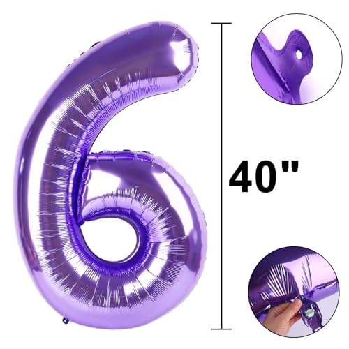 40 Inch Purple Number 6 Balloons Foil Digital Helium Number Balloons by Kelfuoya - Used condition - Image 2