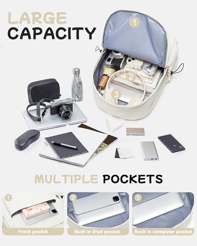 School Backpack for Girls Women Middle School High School Bookbags for Men Teens Boys,Laptop Backpack Lightweight Travel Work Commuter Back Pack,Beige4