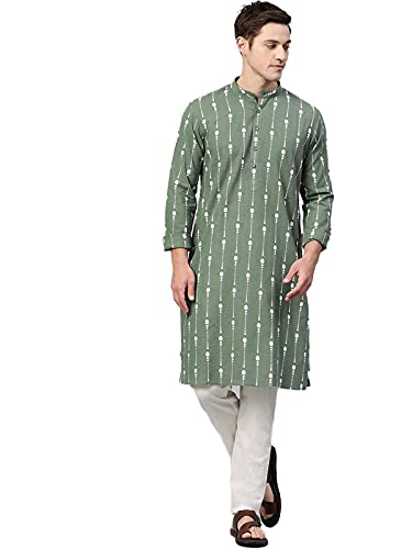 See Designs Mens Kurta - Specially Crafted And Designed For The Eid Festival Men's Cotton Regular Fit Printed Straight Kurta - Sdmdwkt891S Green