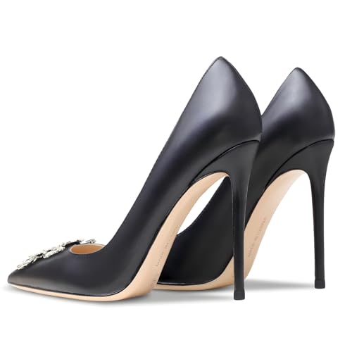 Image of Women's Pointed Toe Shallow Mouth Sexy Square Buckle Rhinestones 10cm Stiletto Heels Slip-on Wedding Party Banquet Big Size Shoes