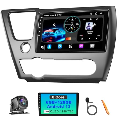 8 Core 6GB+128GB Car Radio for Honda Civic 2013-2017(Only US Version),9 Inch QLED Screen Civic Stereo with Carplay&Android Auto,WiFi,GPS Navigation,Bluetooth5.0,FM&AM Radio