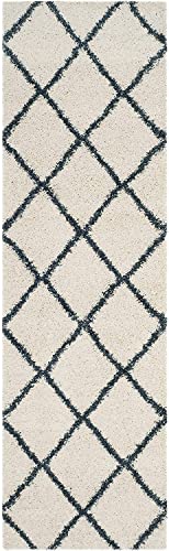 Image of Handwoven Microfibre 3D Rug for Living Room (Ivory & Teel Blue, 2 X 8 Feet (Runner), Microfibre)