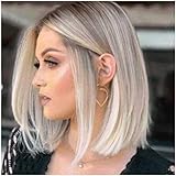 PAASHE Perücken Damenperücke Echthaar Bob Kurzhaarperücke Hitzebeständige Faser Seitenscheitel Perücke für tägliche Party Dating Dress Up