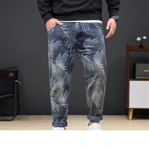 Men's Printed Casual Stretch Denim Plus Sizes Loose Fat Pants3