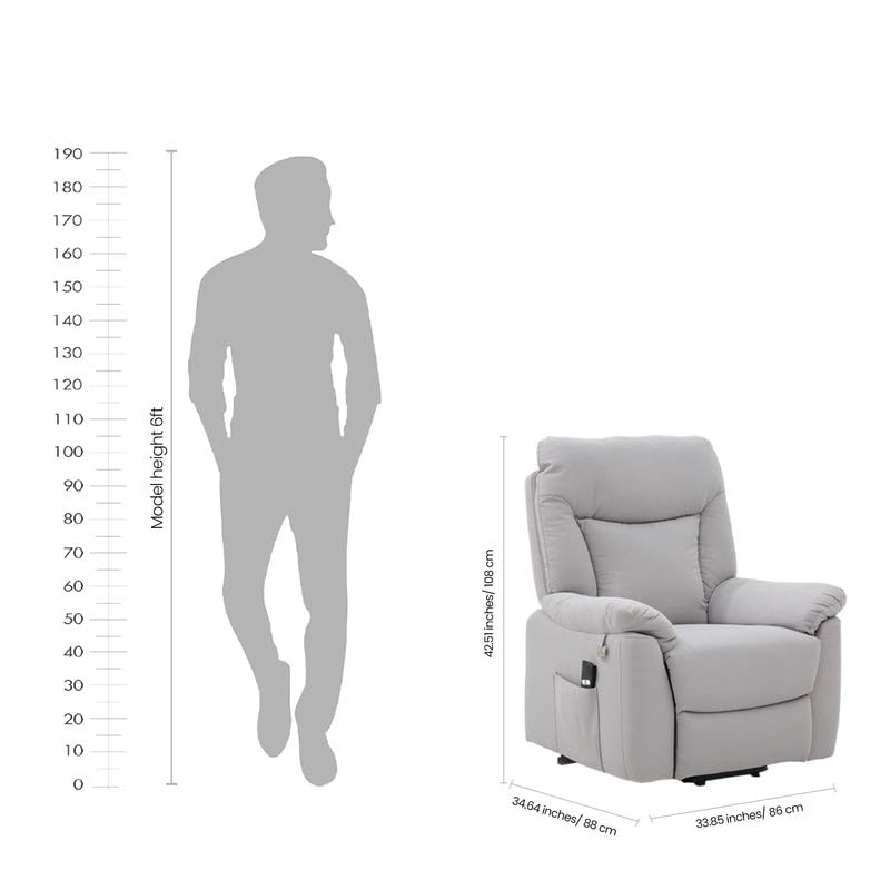 Image of Royaloak Rio American Fabric Lift Top Recliner 1 Seater, Power Motion Recliner with High Backrest, Ergonomic Headrest, Pocket Spring Cushion, Side Pockets, Light Blue, W33.85 X D34.64 X H42.51 Inches