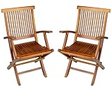 TeakCraft Teak Folding Arm Chair - 2 Piece Foldable Chairs Set - Fully Assembled - Solid Wooden Outdoor, Indoor- Wood Dining Room, Kitchen, Patio, Bistro Chairs, The Mille