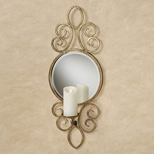 Touch Of Class Babette Beveled Mirrored Wall Sconce - Antique Gold - Metal - Traditional Openwork Scrolls - Large Pillar Candle Lighting For Bedroom, Living Room, Hallway, Dining Room, Foyer #TOP18