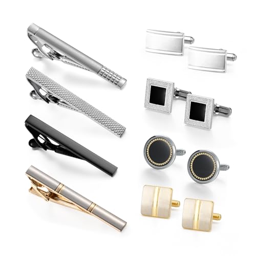 wynameleri - Wynameleri 12 PCS Tie Clips and Cufflinks Set Business Shirts Dress Necktie Pins Cuff Links Buttons for Men Box Packed T0408034 - -26%