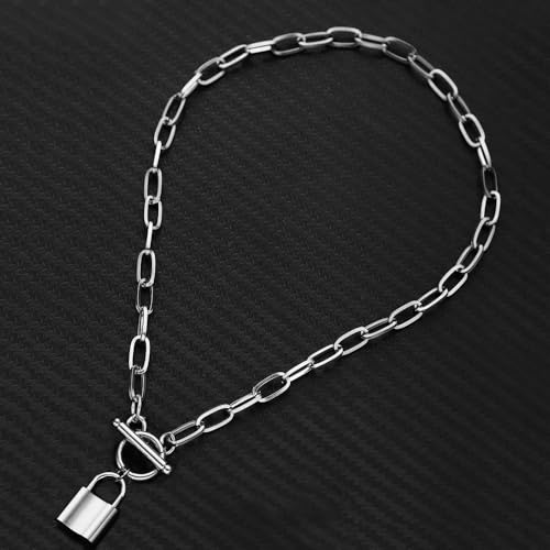 925 Sterling Silver Coin Toggle Necklace For Women, 14K Filled Gold Toggle Paperclip Chain Padlock Pendant Necklace - Lock And Key, Heart, Coin Chain Pendant Necklace2