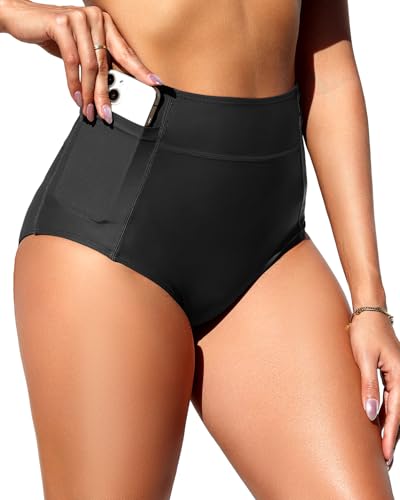 Tempt Me Women High Waisted Swimsuit Bikini Bottoms - Tummy Control Swim Bottom Full Coverage Bathing Suit with Pockets 20254