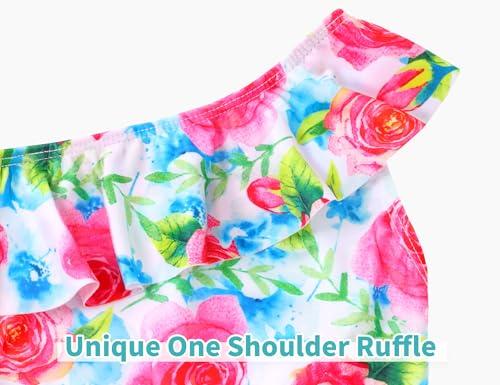 Image of Snowheart Girls Swimsuit Adjustable Shoulder Strap UPF50+ One-Shoulder Ruffle Bathing Suit 3-12T
