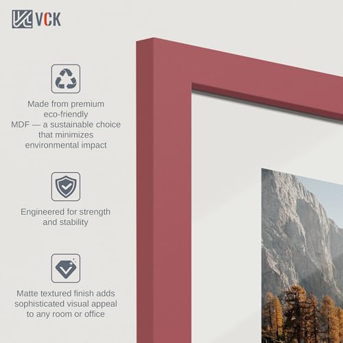 Image of VCK 8x10 Picture Frame Set of 3 - Red, Wide Border Solid Wood Frame, Display Pictures in Horizontal and Vertical, for Home, Office, Gallery, Woodgrain Series, Wall Hanging