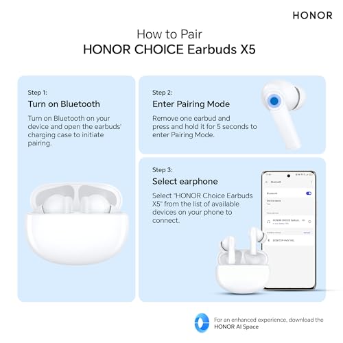 Image of Honor Choice in Ear Earbuds X5 (White) | Upto 30dB Active Noise Cancellation (ANC) | Upto 35 Hours Long Battery Life | Bluetooth 5.3 | IP54 Dust and Water Resistance