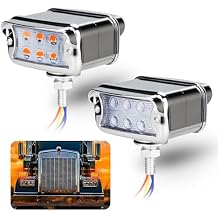 Bestview Dual Face Pedestal Fender Lights Compatible with Peterbilt Kenworth Freightliner Mack Western Star Semi Trucks, 12 LED Strobe Amber Red Marker Turn Signal Lights Clear Lens, 2PCS