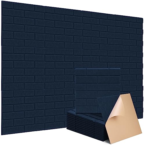 Image of Acoustic Wall Panels Self Adhesive, Brick Pattern Decorative Sound Absorbing Panel for Ceiling, Door, 12 Pack Dark Blue Art Tiles for Recording Studio, Gaming Room, 12 inchx12 inchx0.4 inch