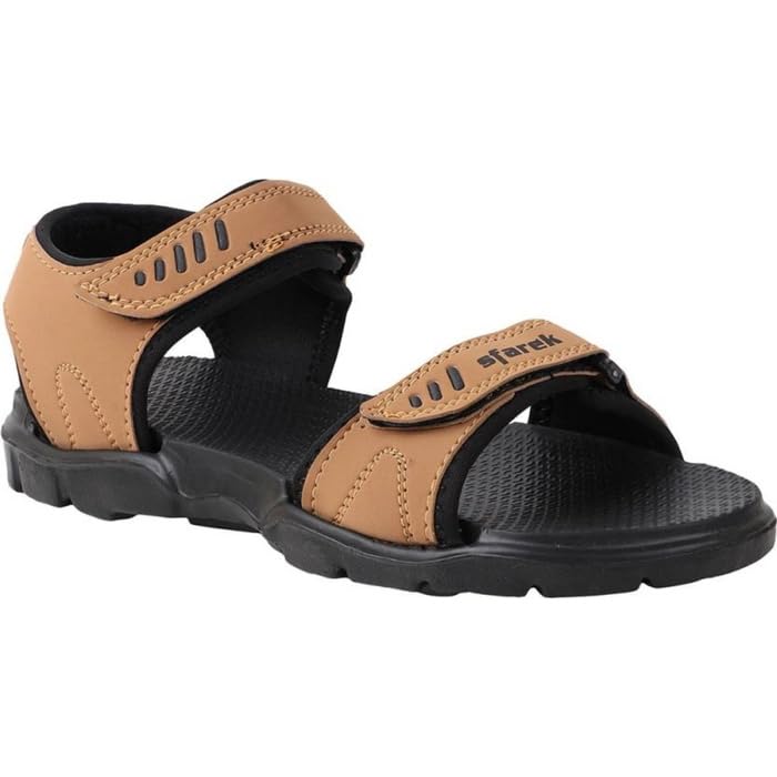 YOUWON Men's Sports Sandals, Tan Brown Straps, Black Sole, Adjustable Velcro Closure-image-47