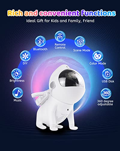 Xubialo Star Projector Space Dog,Galaxy Projector With 360°Adjustable Design,21 Color Modes,Bluetooth Music Speaker,8 White Noises,Astronaut Light Projector For Kids And Adults(White) #TOP5