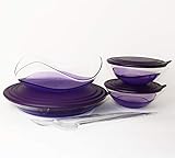  TUPPERWARE Eleganzia Schüssel 2X 600ml + 1,5L + Servierschale/Obstschale + Salatbesteck VIOLETT-LILA/TRANSPARENT Schale BLICKFANG + Geschenk 1,3L Lachs Ergonomica