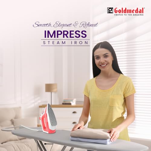Image of Goldmedal Impress 1600W Steam Iron| Non-stick Premium Double Coated Soleplate| 5 Fabric Setting|1.8 Meter Cord|360 Swivel Cord| Indicator Lamp for Heating| 2.5 Years Warranty| Light Weight (Orange)
