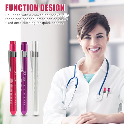 3 Stück Diagnostikleuchte Pupillenleuchte, LED Taschenlampen Augenleuchte, Wiederverwendbare Krankenschwestern LED Stiftlampe, Penlight Taschenlampe Diagnostikleuchte (Lila, Rosa, Silber)
