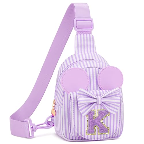 Image of Initial Purse for Girls Kids,Birthday Gifts for 3-8 Years Old | Personalized Crossbody Bag, Small Toddler Sling Bag Cute Fanny Pack, Gift for Daughter Sister Grandkids, Striped Purple K