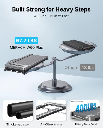Image of MERACH UltraWalk W60 Walking Pad Treadmill with 12% Auto Incline, Under Desk Walking Pad 400lb Capacity, Max 3.5HP Heavy Duty Walking Pad with Incline for Tall People with BT Speaker, RGB Light & APP