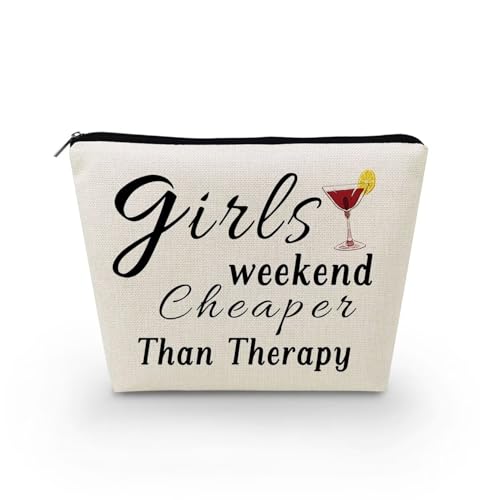 Livel lhood Bolsa organizadora de lona com slogan engraçado, bolsa com zíper, irmãs, fim de semana, mais barata do que terapia, bolsa cosmética, presente para mulheres, irmãs amigas, asnt0606