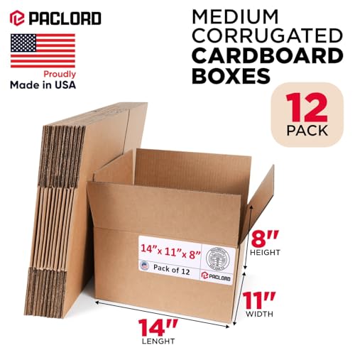 Image of Medium Cardboard Boxes 14 inchL x 11 inchW x 8 inchH (Pack of 12) - USA-Made Packing Boxes for Moving, Shipping, or Storage - USPS, UPS, FedEx Approved - Professional Packing Supplies for Moving