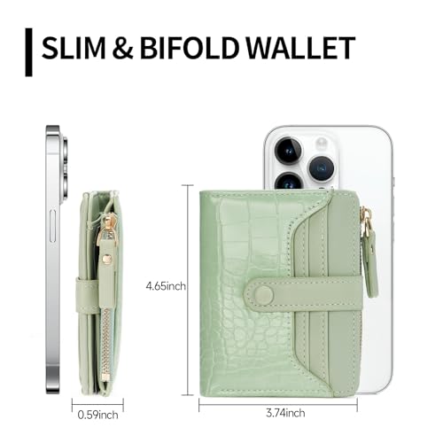 Image of Small Wallet for Women Leather Card Holder Bifold Ladies Wallets with Zipper Change Pocket ID Window