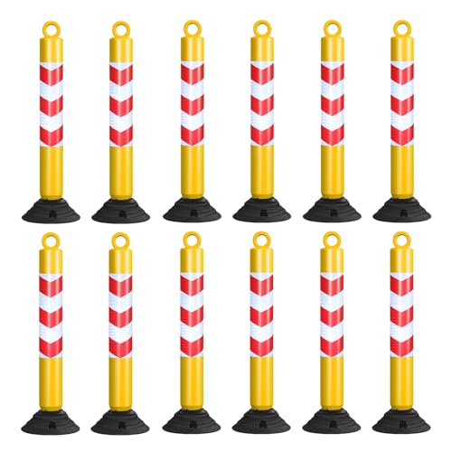 WDJBPSH 12 Pack Parking Safety Barrier with Detachable Rubber Base, 80cm Tall Night Visual Bollard for Construction Sites/Turn Street/Residential/Road Block(Color:Yellow)