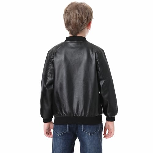Boys Fashion PU Leather Motorcycle Jacket kids Faux Leather Jackets Coat Children's Outerwear Black 3-13 Years4
