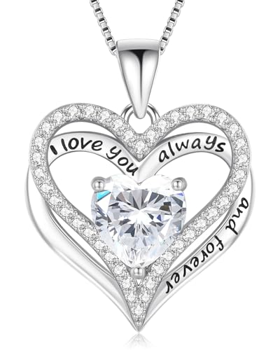 S925 Sterling Silver Necklace for Women, Birthday Necklaces Gifts for Wife Girlfriend, Wedding Anniversary Jewelry 18K White Gold Filled, Unique Love Gift for Her, April