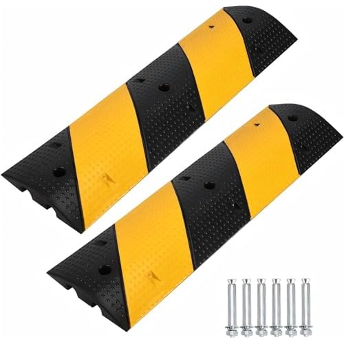 3.3Ft Recycled Rubber Speed Bump for Driveway, 2 Packs Heavy Duty Traffic Calming Hump with 25000 Lbs Capacity, 2 Channel Modular Cable Protector Ramps for Asphalt Concrete Gravel Driveway R