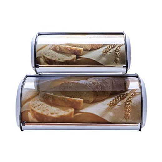 Farmhouse Bread Box (set of 2) Vintage Bread Container with Roll Top Lid Rustic Stainless Steel Metal Bread Keeper Storage Bin for Food Holder Kitchen Counter Mother's Day Gift, Large & Small