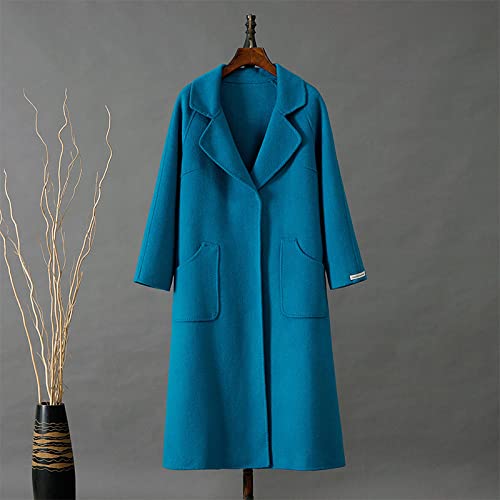 Veste Polaire en Fausse Laine pour Femme, Trench Long Automne et Hiver Manteau en Laine Double Face Manteau en Laine Ample mi-Long pour l'automne et l'hiver,Bleu,Petit Cover