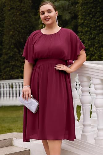 Image of Hanna Nikole Plus Size Chiffon Dresses for Women Flounce Sleeves Empire Waist A Line Summer Beach Dress