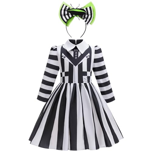 Disfraz de Halloween para niñas vestido rayas negro y blanco miniatura 1