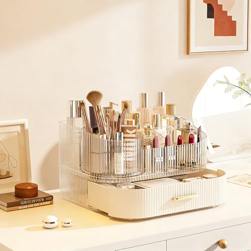 62% Off Makeup Organizer with Rotating Brush Holder & Stackable Drawers