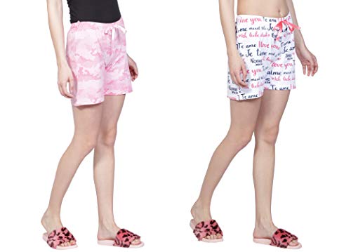Image of Club A9 Women's Regular Fit Cotton Printed Shorts (Multicolor,2XL) (Pack of 2) (WSCOM2 223 XXL)