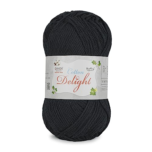 Image of Ganga Acrowools Cotton Delight, Dk Weight Cotton Yarn, Oekotex Class L Certified 100G, 169M COD009 Jet Black