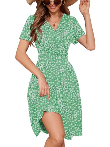 Image of Heymoments Womens Summer Short Sleeve Casual Dresses V-Neck Beach Dress with Pockets S-2XL