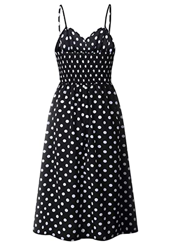Image of YMING Womens Summer Spaghetti Strap Dresses Button Down Floral Sundress High Waist Swing Midi Dress with Pockets