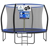 SONGMICS Trampolin 305 cm d, Gartentrampolin für Kinder mit Sicherheitsnetz, 180 cm hohe gebogene Stangen, Randabdeckung, Leiter, Stahlrahmen, schwarz-blau STR10BK