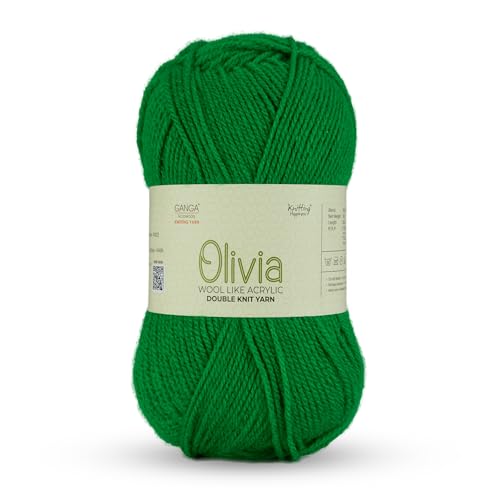 Image of Ganga Acrowools Acrylic Olivia, Double Knit Yarn. Hand Knitting and Crochet Yarn. Oekotex Class 1 Certified. Pack of 2 Balls - 100Gms Each.Shade No -OLV0049 OLV049 Parsley