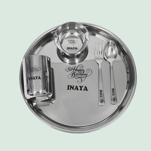 Image of Namoh Customizations Stainless stell Customized Thali Set for Kids with Name: Personalized thali Set with Name