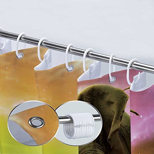 Dynh Elephant Shower Curtain, Africa Elephant And Baby Playing In Ocean At Sunrise Animal Theme Shower Curtain, Safari Art Fabric Bohemian Bathroom Curtains Accessories 12Pcs Hooks, 69X70 Inches #TOP4