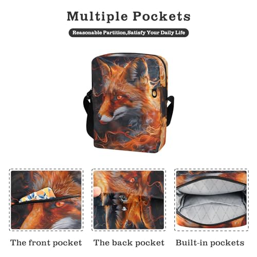 Crossbody Bag Neon Glowing Fire Flame Fox Messenger Bag for Women Men Purse Shoulder Bag Satchel Bag with Adjustable Strap 214B59592